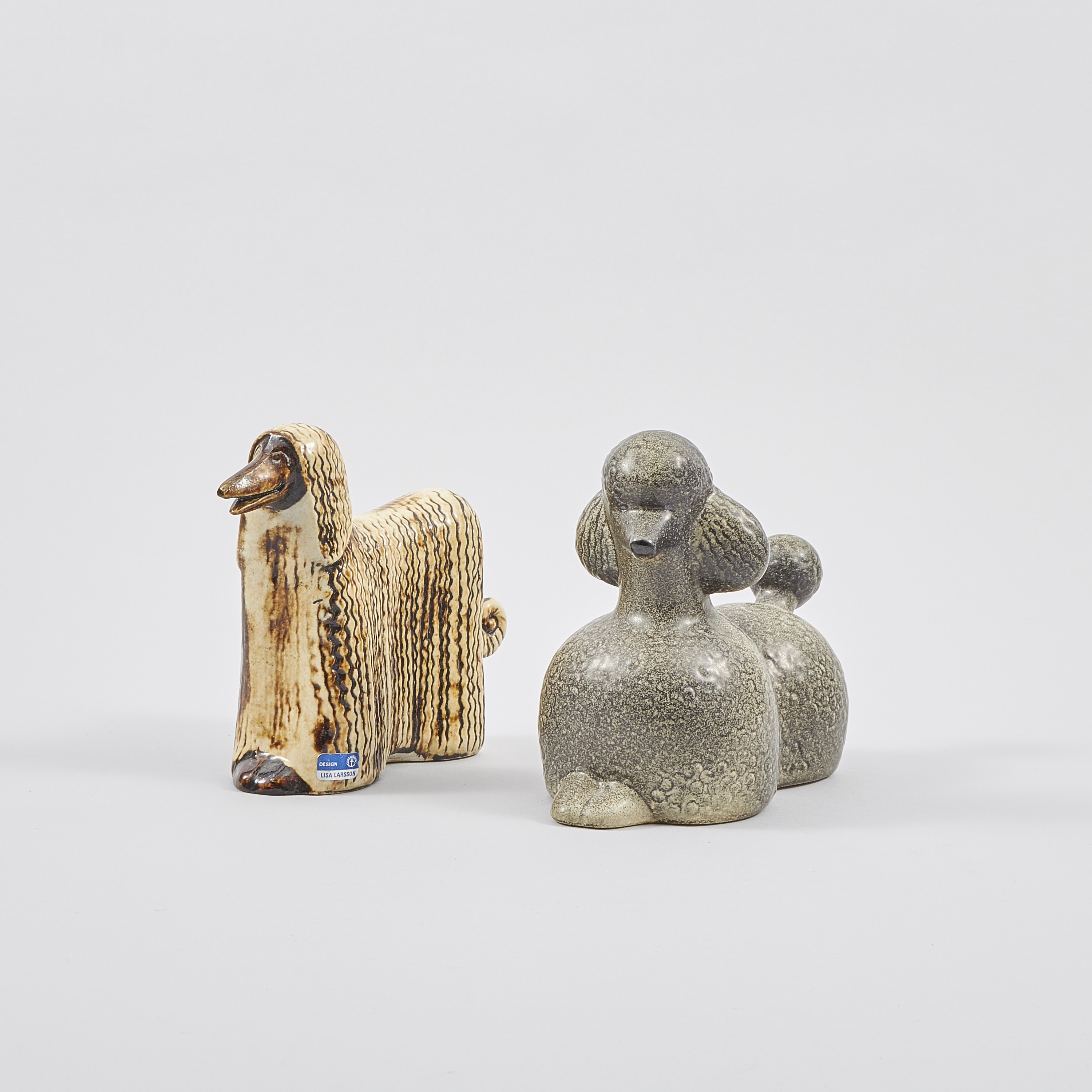 Skulpturer, 2 st, Lisa Larson (f. 1931), Pudel + Afghan Skulpturer, 2 st, Lisa Larson (f. 1931), Pudel + Afghan